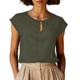 thumbnail image 2 of ClodeEU Women's Keyhole Neck Cap Sleeve Linen Blouse, Casual Loose Fit Summer Top Army Green,Women's Plus XXL, 2 of 8