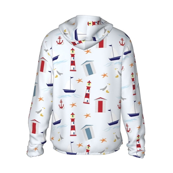 Kdxio Nautical Lighthouse Sailboat Print Women Men Sun Protection UPF 50  Jackets Zip Up Long Sleeve Hoodie Hiking Lightweight with Pockets