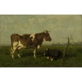 thumbnail image 2 of Jan Vrolijk 18x13 Black Ornate Wood Framed Double Matted Museum Art Print Titled - A Cow with Her Calf in a Meadow (1879), 2 of 5
