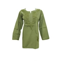 Mogul Womens Ethnic Tunic Blouse Green Floral Embroidered Bohemian Fashion Dress L