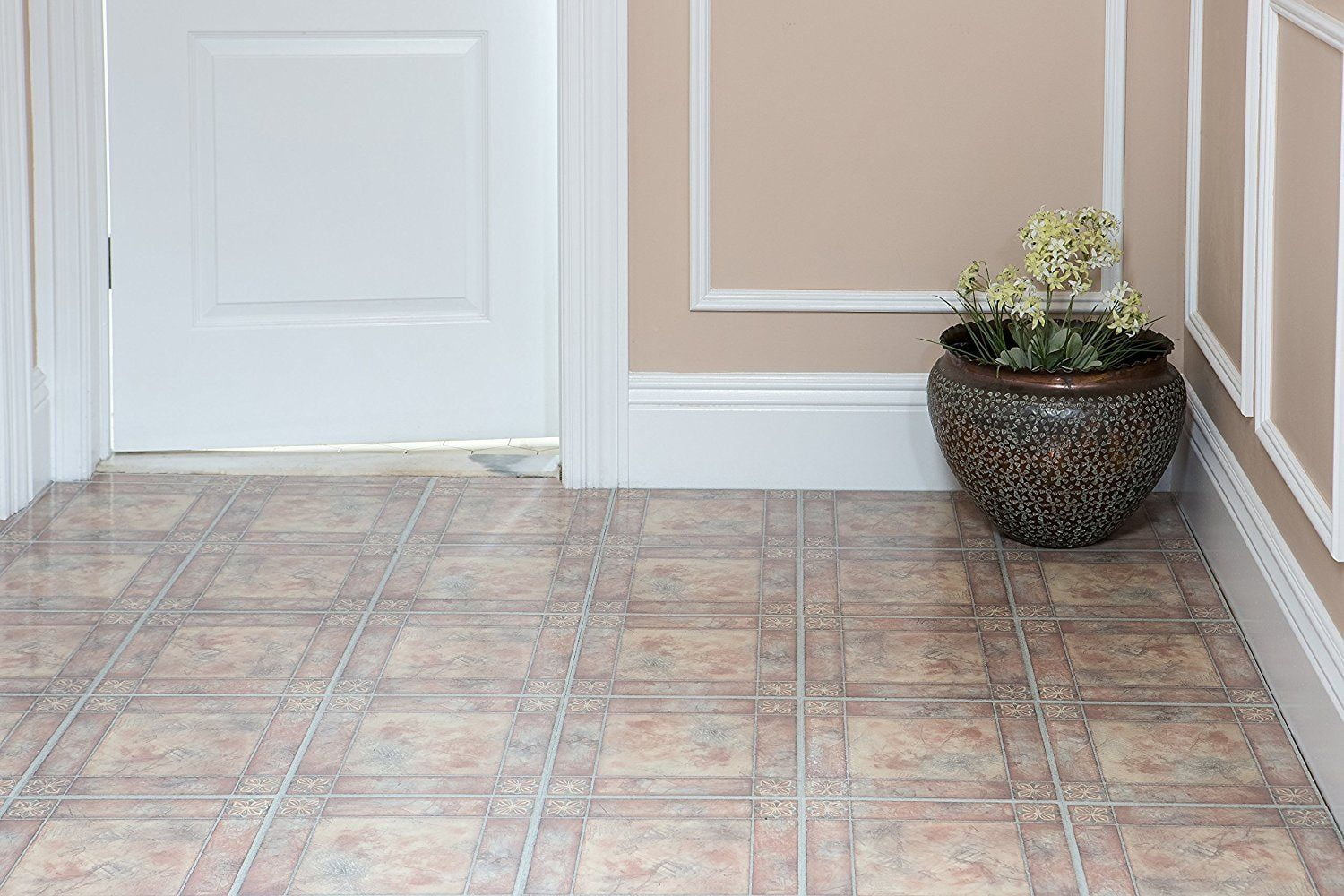 NEXUS (5 Cartons-100 Tiles) Spanish Rose 12x12 Self Adhesive Vinyl Floor Tile - 100 Sq.Ft.