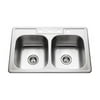 Houzer Glowtone 33 in Stainless Steel Topmount 4-hole 50/50 Double Bowl 9 in Deep Kitchen Sink - 3322-9BS4-1
