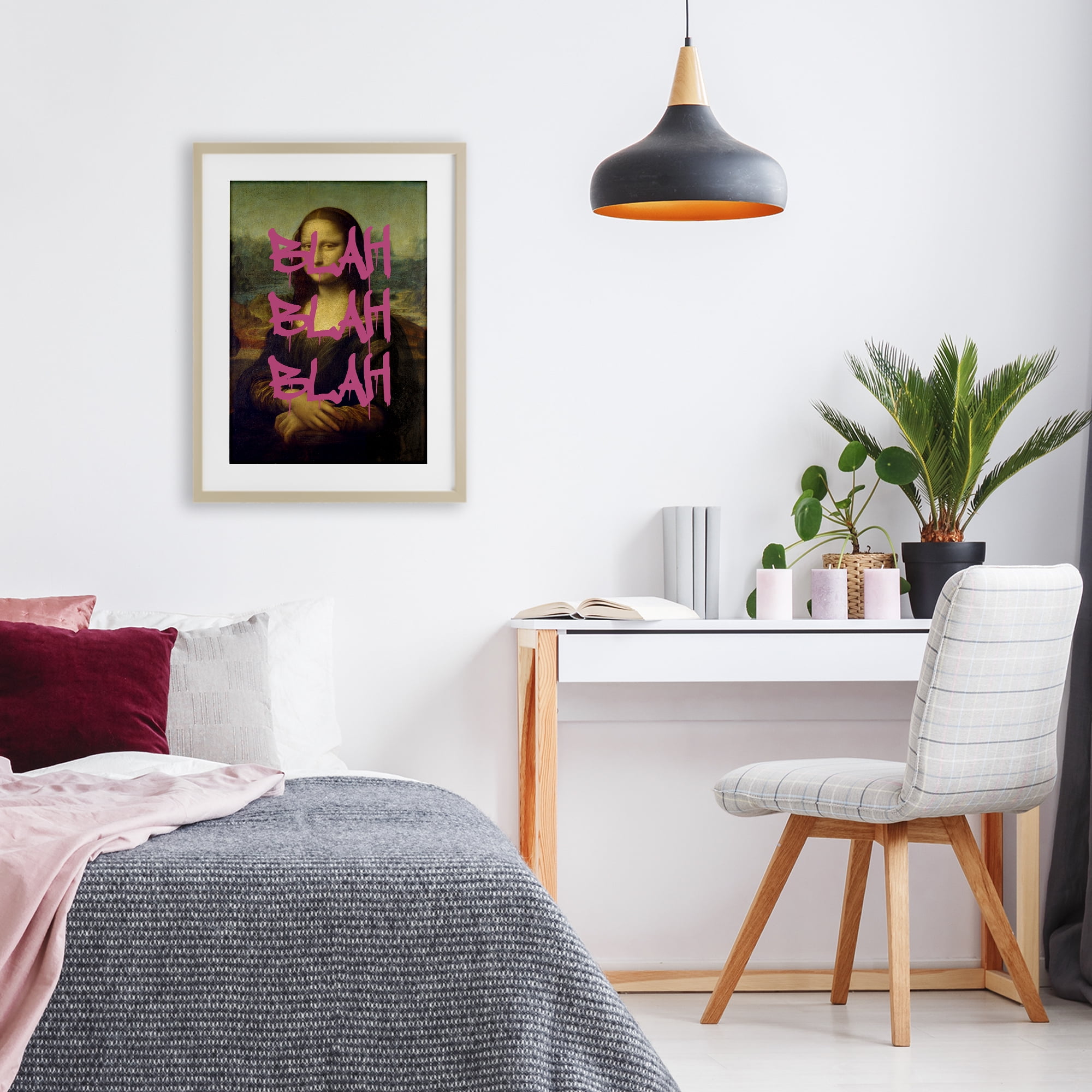 Graffiti Over Mona Lisa Birch Framed Print Under Glass, design by Masters Redux