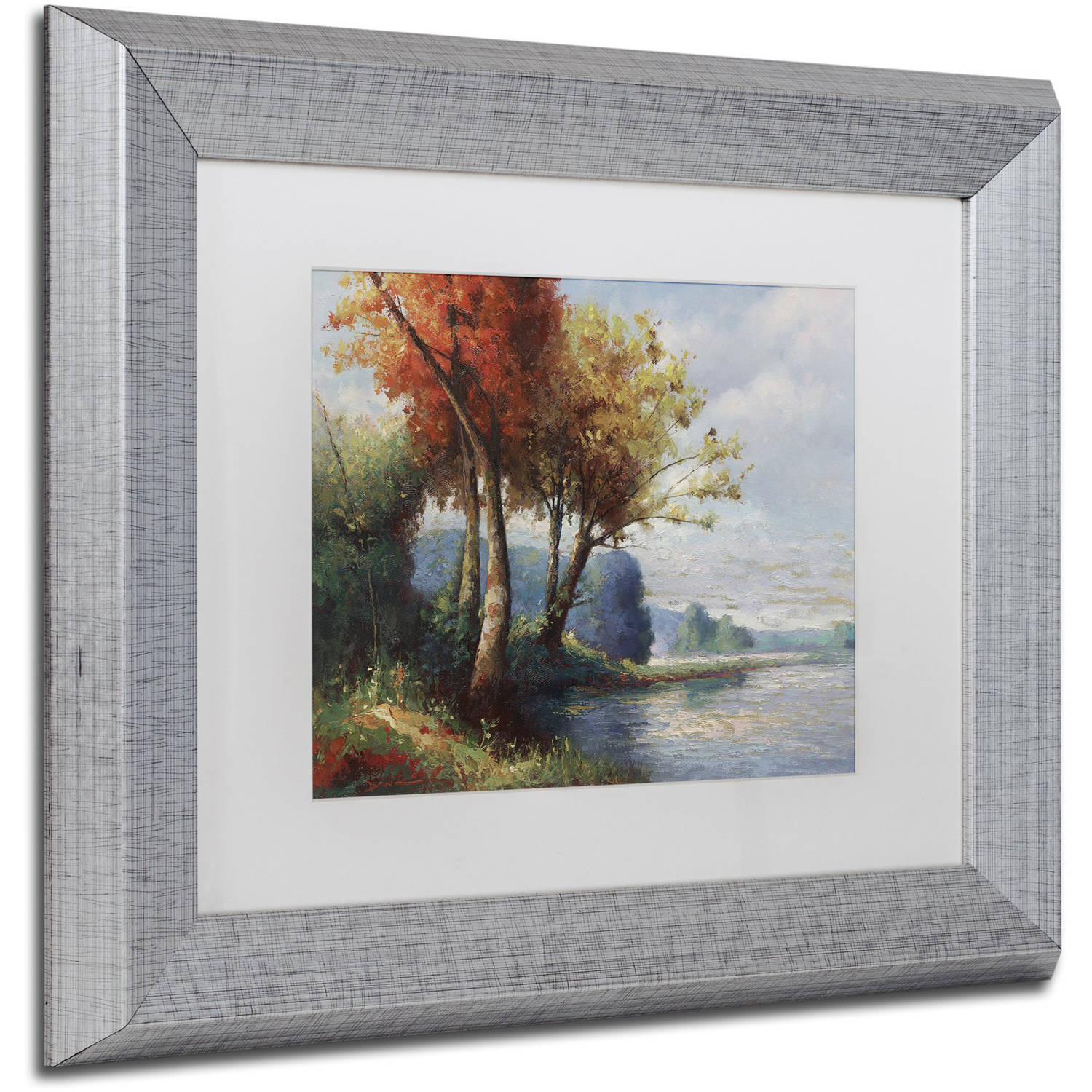 Trademark Fine Art "Corot Tribute" Canvas Art by Daniel Moises, White Matte, Silver Frame