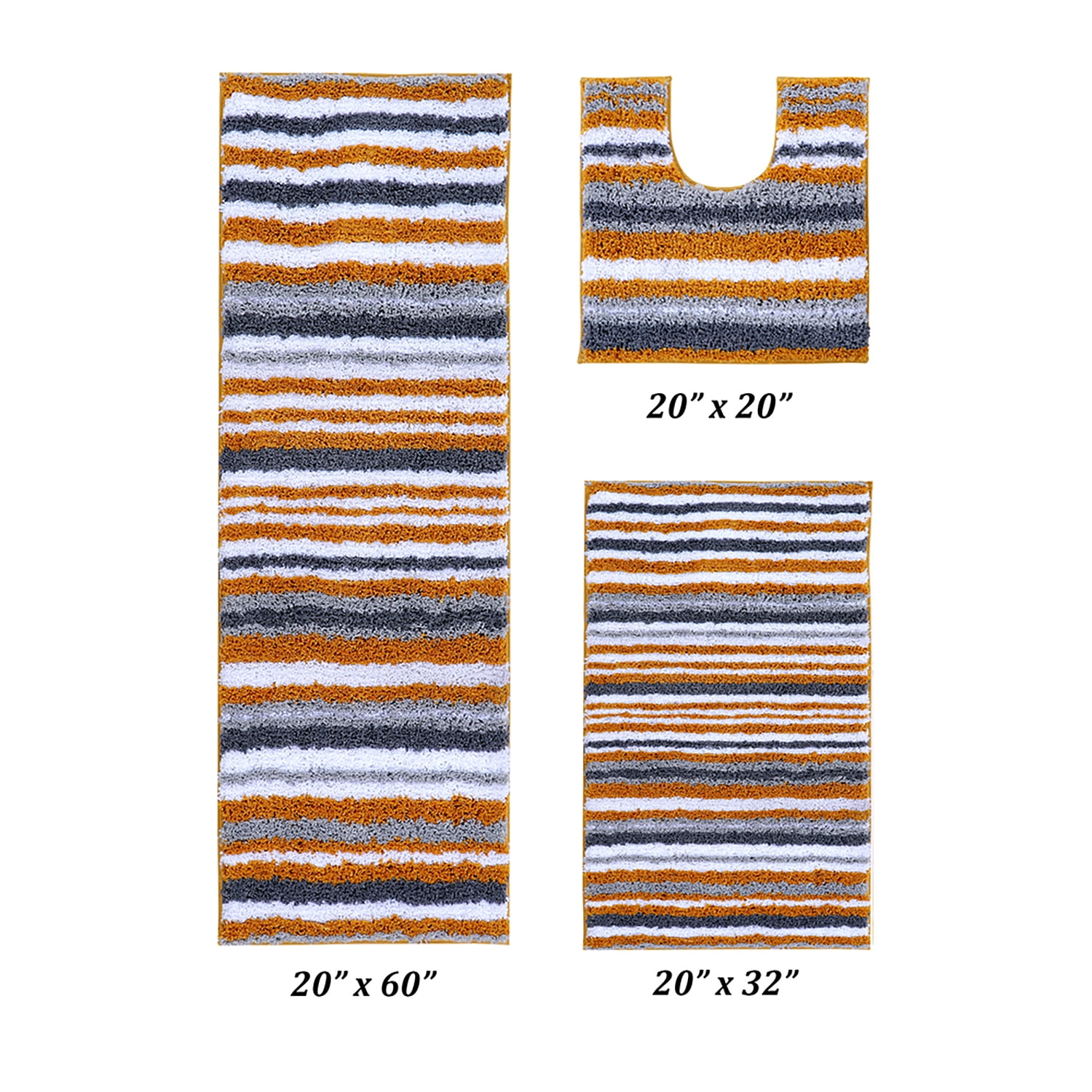Better Trends 3 Piece Bathroom Rug Set 100% Polyester Soft Water Absorbent Non Slip Bath Mat Machine Washable Rug Griffie Collection - Yellow