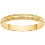 Primal Gold 10 Karat Yellow Gold 3mm Lightweight Milgrain Half Round Band Size 13