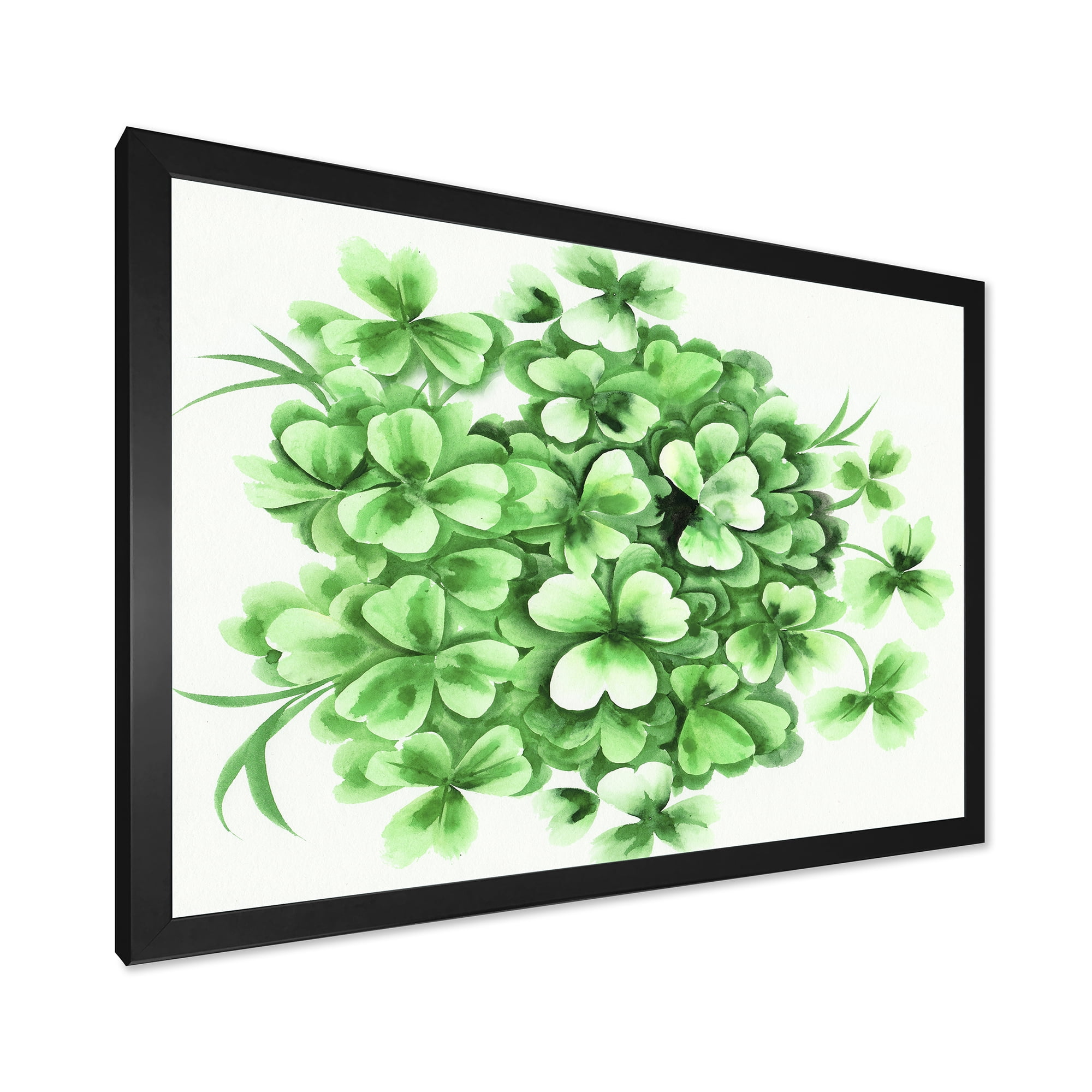 Designart 'Green Vintage Leaves of Shamrock' Traditional Framed Art Print