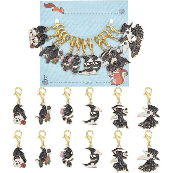 12 Pcs Stitch Markers 6 Styles Halloween Crochet Markers Plague Doctor Raven Moons Locking Stitch Marker Stitch Needle Clip for Knitting Weaving Sewing Accessories Jewelry Making