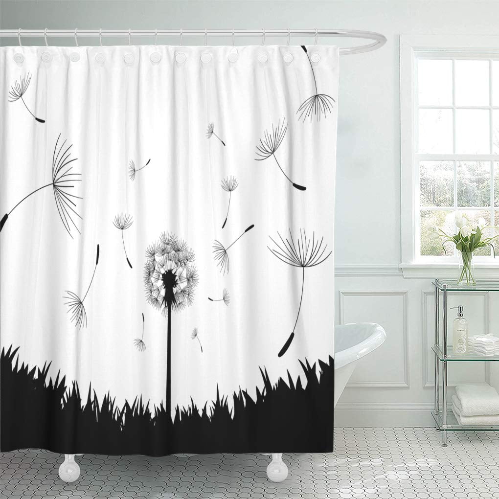 Dandelion Black Pattern Print Bathroom Shower Curtain