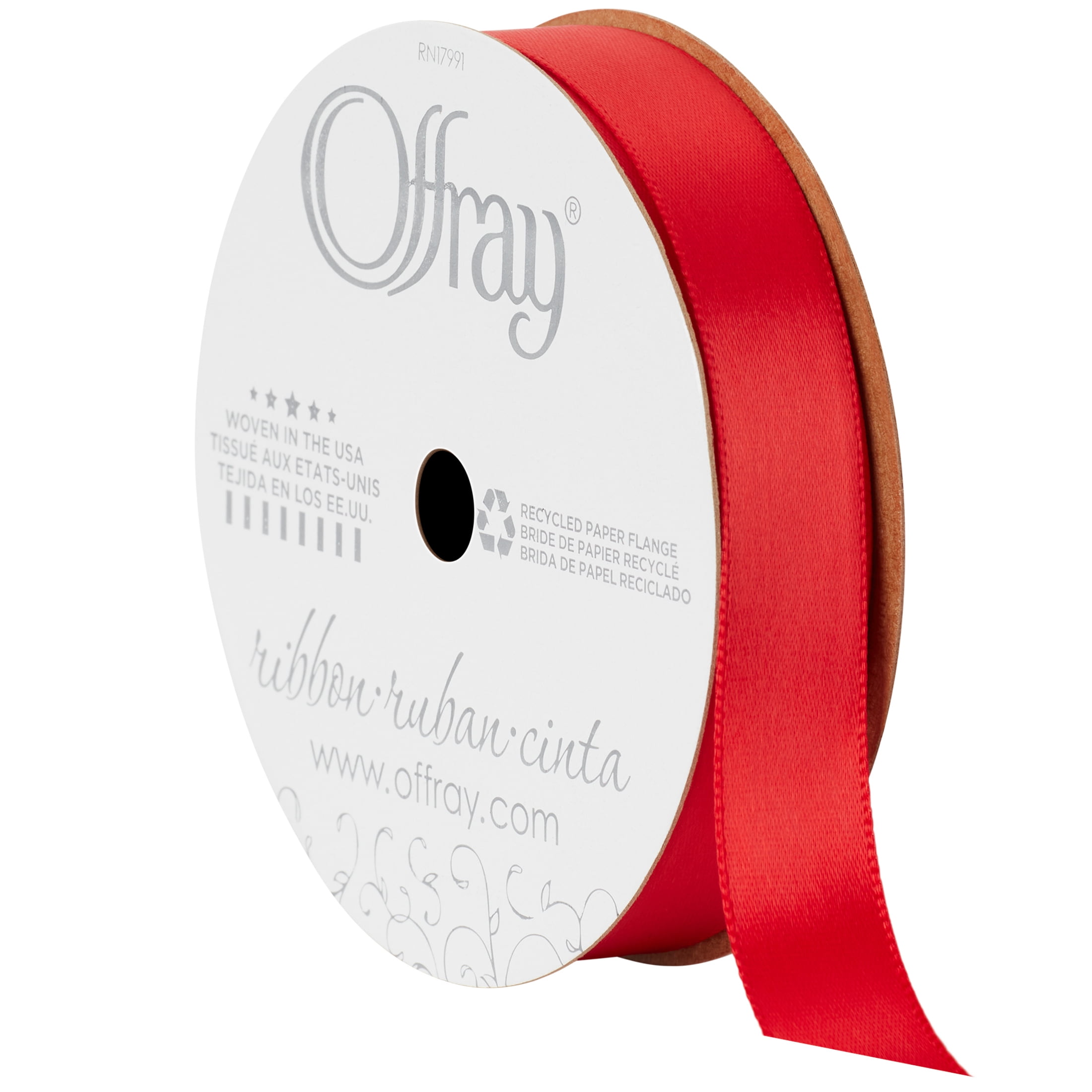 (3 pack) Offray Ribbon, Red 5/8 inch Single Face Satin Polyester Ribbon for Sewing, Crafts, and Gifting, 18 feet, 1 Each