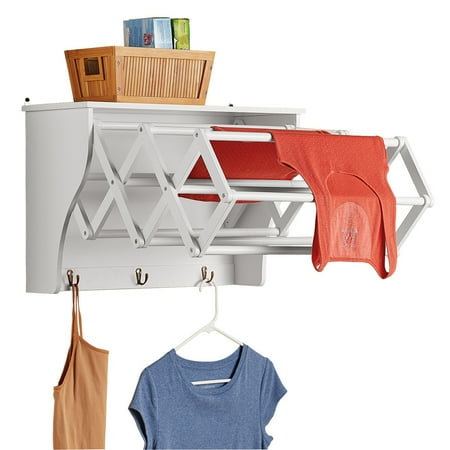 Collections Etc Accordion Expandable Wall Mounted Laundry Drying Rack With Shelf Small Collections Etc Accordion Expandable Wall Mounted Laundry Drying Rack With Shelf Small