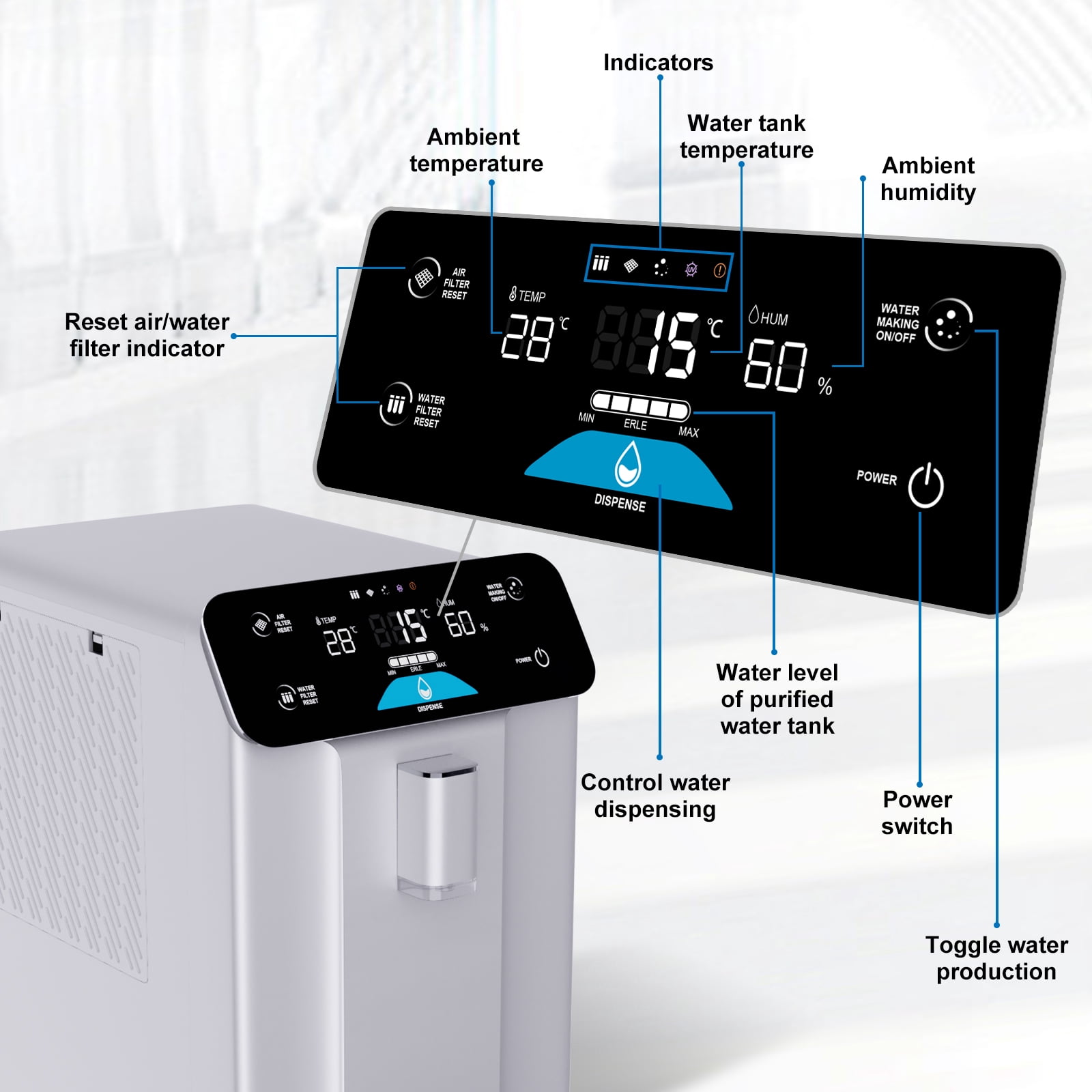 A10 2025 Improved Atmospheric Water Generator for Drinking Water, 4-Stage Purification 10L, Countertop Atmospheric Water Filter with UV Filtration, Countertop Drinking Water Filter System for Office