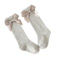 thumbnail image 2 of POINTERTECK Little Girls Stockings  Plain Color/Patchwork Side Bow-Knot Midi Tube Socks  Breathable Elastic Knee-Length Socks, 2 of 8