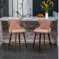 thumbnail image 3 of Nevis Pink Faux Leather Counter Stool Set (2), Mid-Century Modern, Tufted, Nailhead Trim, 24.5" Seat, Walnut Legs, Kitchen or Bar, 3 of 15