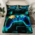 thumbnail image 1 of YST Gamer Bed Sheets Queen, Gaming Fitted Sheet For Kids, Video Games Controller Gamepad Sheets Neon Glowing Square Geometric Grid Bed Set, 1 of 4