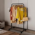 thumbnail image 5 of Coat Rack, Freestanding Metal Clothes Rack with Wheels, Standard Organizer for Hanging Clothes, Coats, Skirts, Shirts, Black Freestanding Metal Clothes Rack with Wheels, 5 of 6