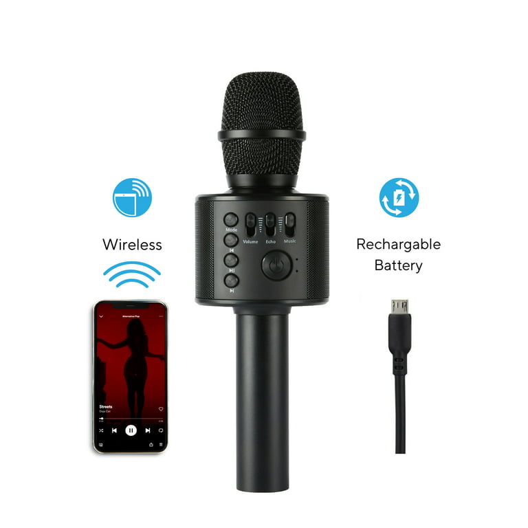 Black bluetooth mike Vrjtec Portable Wireless Karaoke Microphone