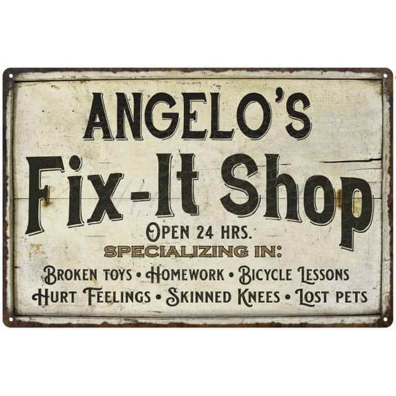 ANGELO'S Fix-It Shop Sign Grandpa Dad Wall Decor 16 x 24 Matte Finish Metal 116240006329