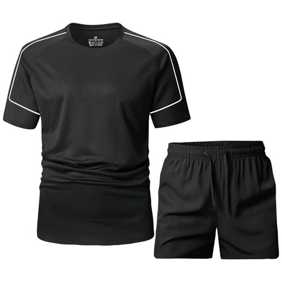 Mrmaere Men's Crew Neck T Shirt and Shorts Set Short Sleeve 2 Piece Pullover Moisture Wicking for Gym Workout Black L
