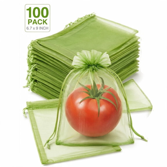 100 Pack 6x9 Inch Drawstring Garden Mesh Bags,Reusable Breathable Fruit Pest Protection Barrier for Plants Gardening