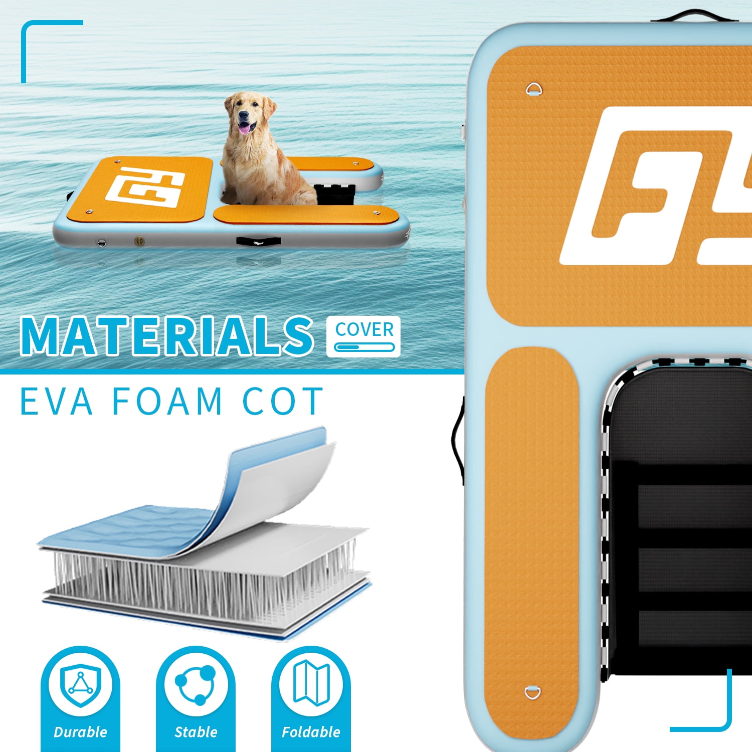Hidpriva Dog Inflatable Dock Platform: Safe & Easy Water Access for Dogs Up to 220 lbs; Floating Non-Slip EVA Foam with Dog Boat Ramp for Pool, Dock, & Lake