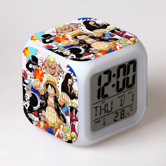 Anime One Piece Alarm Clock, Cartoon Colorful Color Changing Square Alarm Clock, Creative Alarm Clock, Alarm Clock Gift, Small Gift (Style 5)
