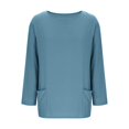 thumbnail image 4 of VISALY Women's Linen Long Sleeve Crewneck Tunic Shirt Loose Fit Casual Pullover Tops with Pockets Plain Wrinkle Free Blouses Long Blouses Dressy Casual Lightweight Spring Fall Shirts Blue S, 4 of 6