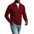 thumbnail image 2 of GrmtClth Men's Quarter Zip Stand Collar Sweatshirt Lightweight Knit Long Sleeve Polo Shirt Plush Fleece Lined Sweaters Wine S, 2 of 8