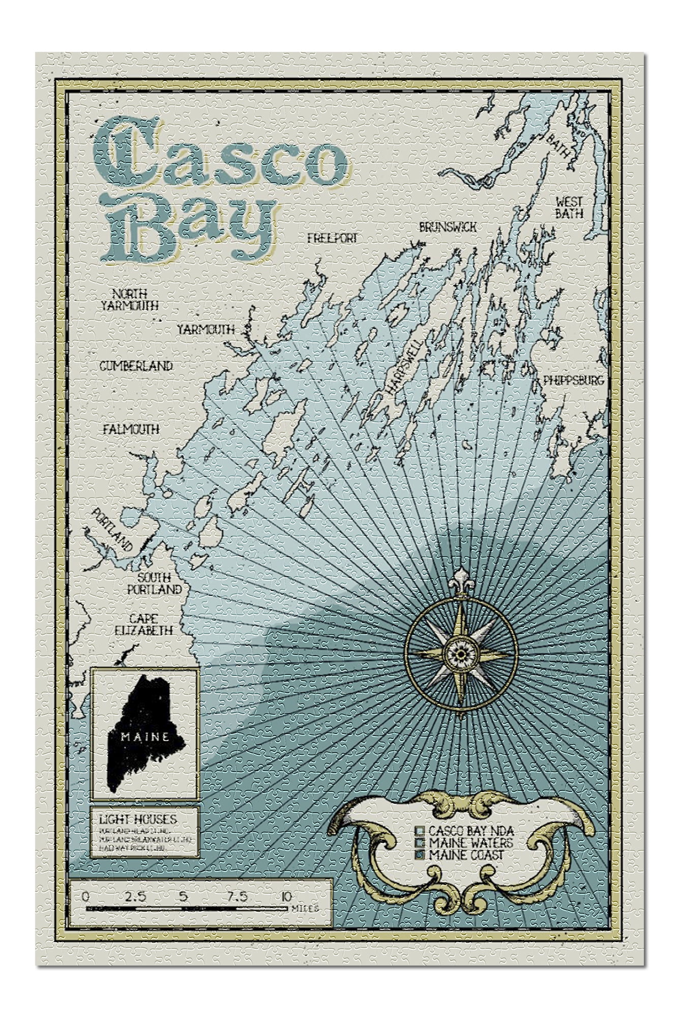 Casco Bay, Maine Nautical Chart (20x30 Premium 1000 Piece Jigsaw