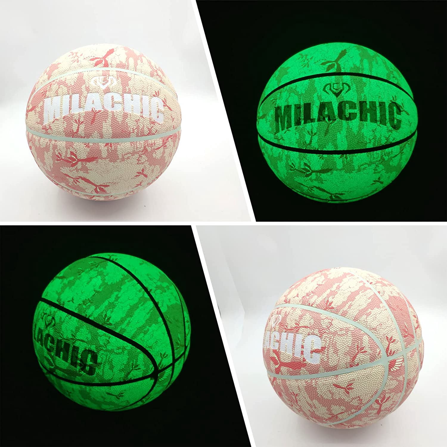 MILA CHIC Basketball, Glow in the Dark Basketball - Glowing Composite Leather Luminous Basketball Gift for Boys, Girls, Men, Women, Indoor-Outdoor Night Basketball Size 6 (28.5") with Pump