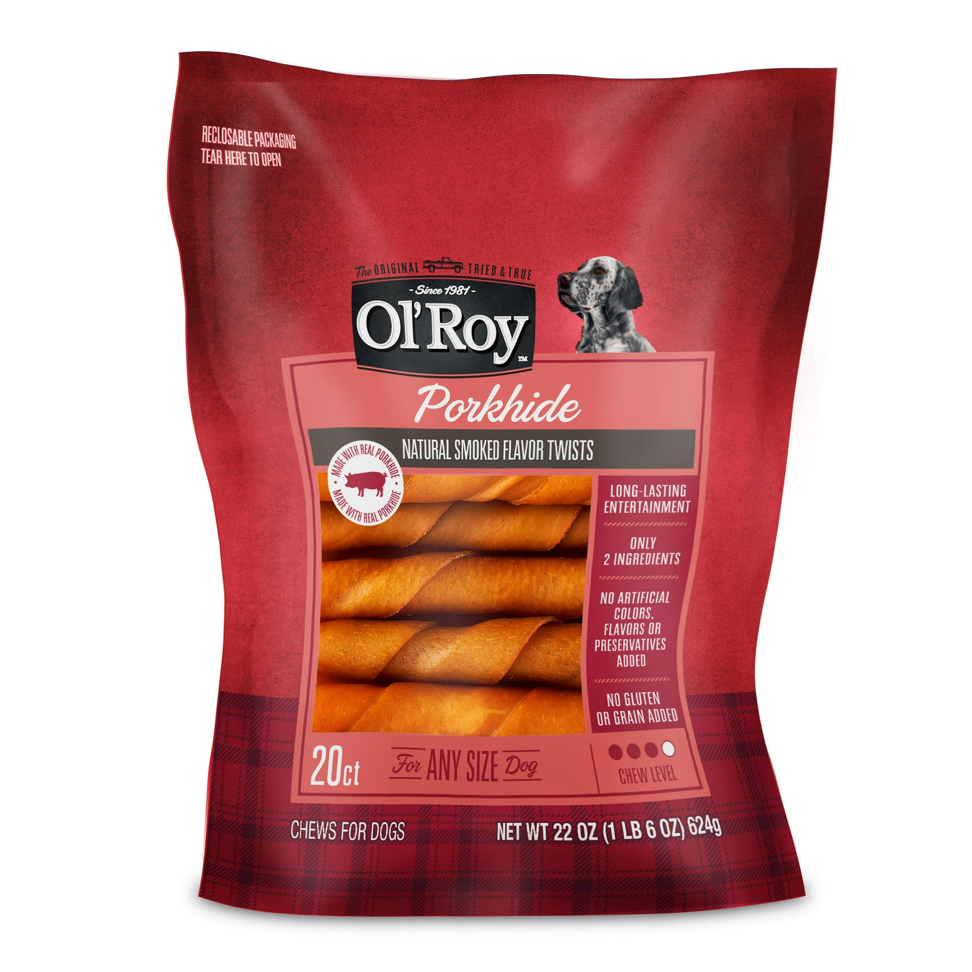 Ol' Roy Pork hide Natural Smoked Flavor Twists, 22 oz, 20 Count, Dry