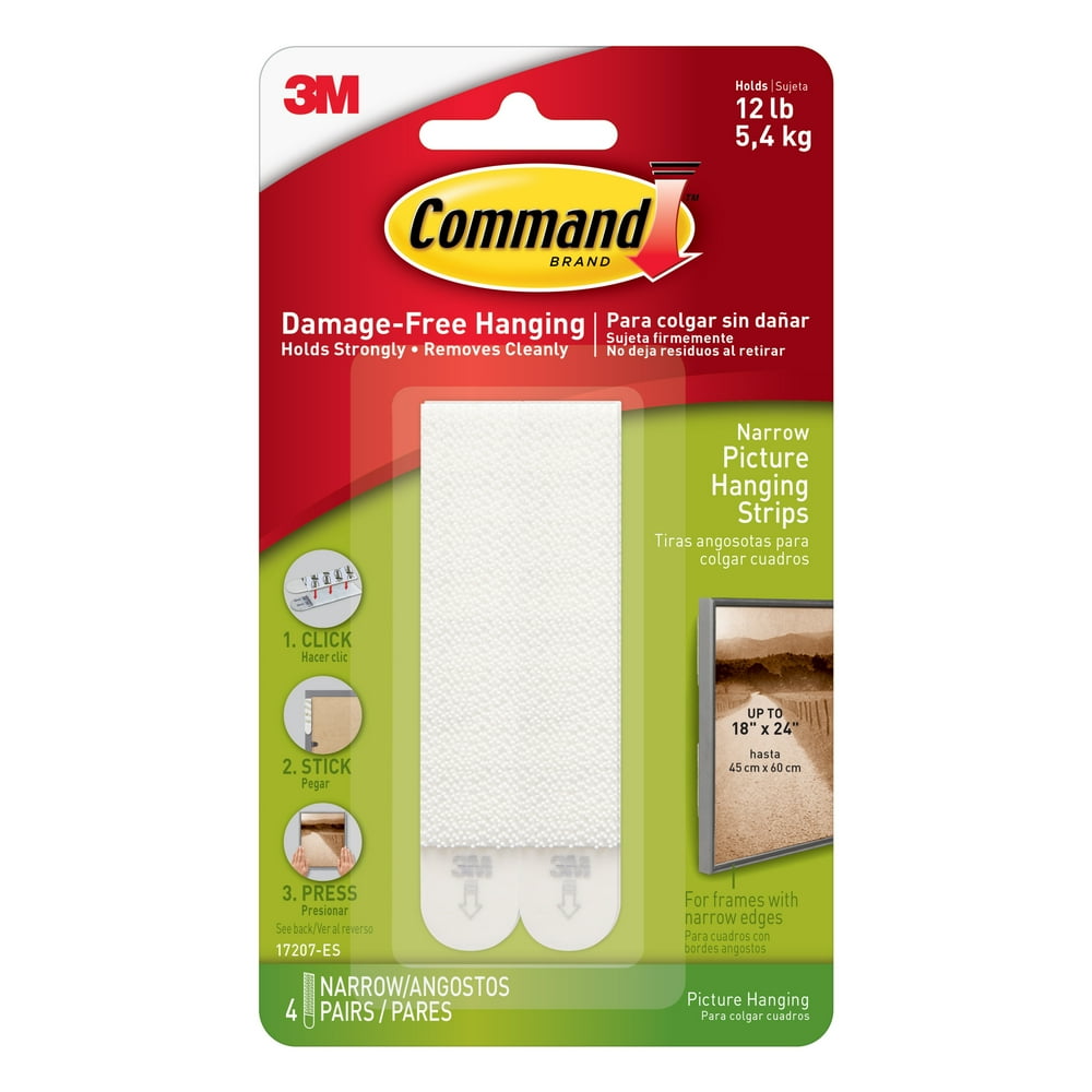 3M Command Picture Hanging Strips, Narrow, White