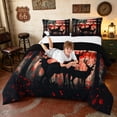 thumbnail image 3 of Manfei USA Flag Full Size Comforter Sets, Forest Deer Family Silhouette Bedding Comforter Set, Red Black, Black Reversible 3pcs, 1 Comforter and 2 Pillowcases, 3 of 6