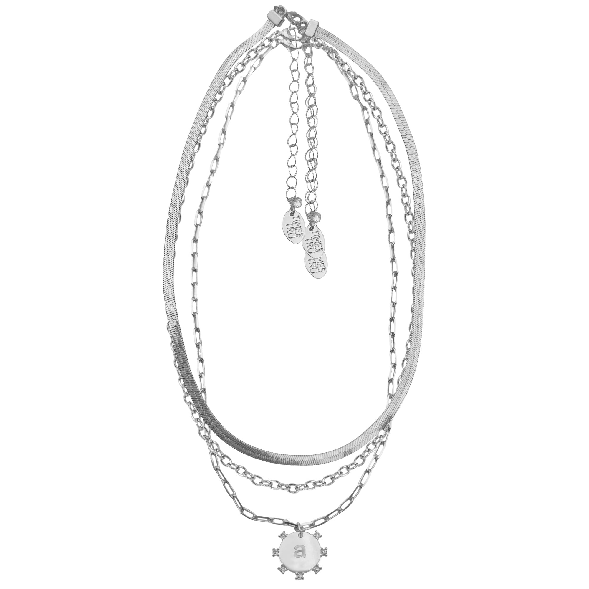 Time and Tru Silvertone Necklace, 3 Piece, Initial A
