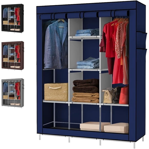 Closet Organizador Armable De Tela Y Tubo Armario De Ropa Minimalista 170 x 130 x 45 Ropero Organizador para Dormitorio Soporta hasta 33 LB (Azul)