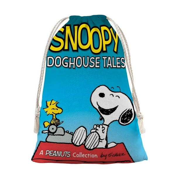 Snoopy Bolsa de regalo con cierre de cinta navideño para decoración de Navidad, 20 cm × 31 cm.