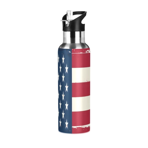 ALAZA American Flag Water Bottle Insulated Flask Stainless Steel Straw Lid 20 oz