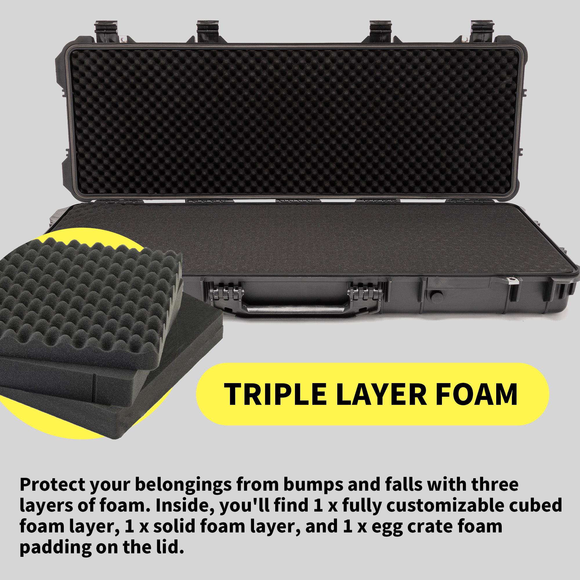 Koah 44" Inch Weatherproof Protective Roller Rifle Hard Case with Customizable Foam, Pressure Valve, and Lock Fittings (Black)