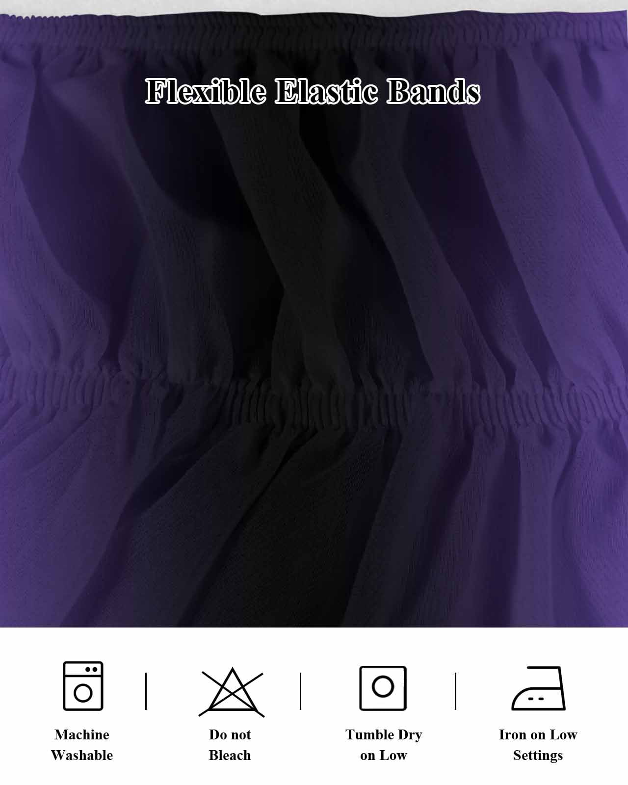 Purple Black Ombre Bed Skirt Cal King Size, Gradient Contemporary Abstract Art Wrap Around Bed Skirting with Adjustable Elastic Strap, Dust Ruffled Pleated Bedskirts 18 Inch Drop for Bedroom Beds