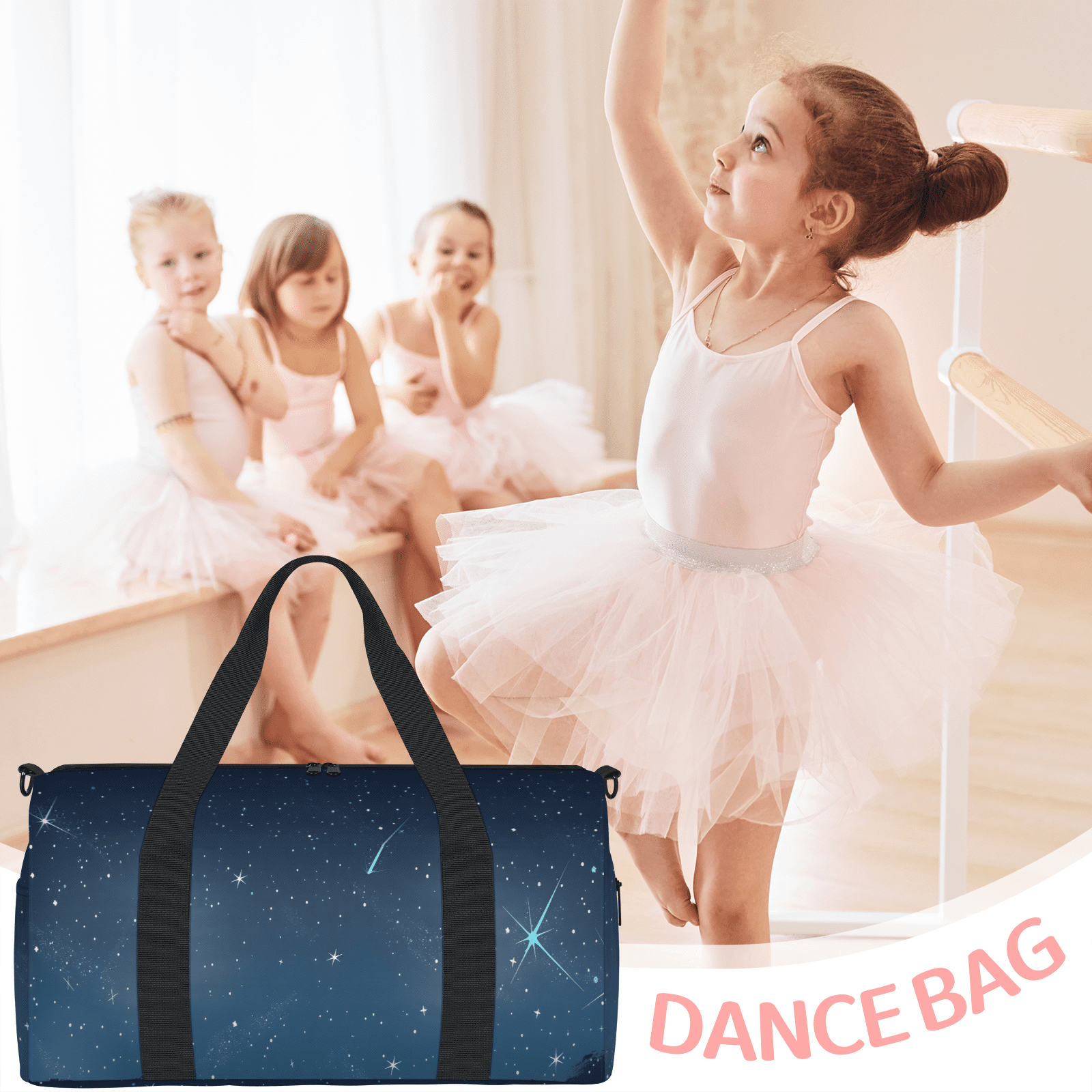 Herdesigns Space Starry Night Sky Gym Bag for Women, Duffle Bag for Travel Sport, Lightweight Waterproof Carry on Weekender Dance Yoga Workout Bags