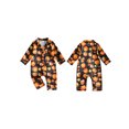thumbnail image 3 of Cjfdfy Newborn Baby Girls Boy Halloween Satin Pajamas Romper Pumpkin Leaf Printed Long Sleeve Jumpsuit Infant Cute Halloween Holiday Fall Winter Sleepwear, 3 of 10