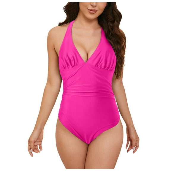 adviicd Womens Swimsuits One Piece Swimsuit Women One Piece Bathing Suit Square Neck Cutout Back Tummy Control with Adjustable Spaghetti (Hot Pink,XXL)