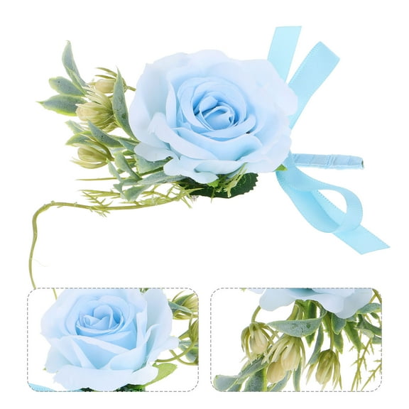 PAMINGONO 1Pack Sky-Blue Cloth Corsage for Grooms and Bridesmaids Wedding Style Flower Corsage