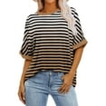 thumbnail image 2 of SHTXOZHI Striped Shirt Women Short Sleeve Crewneck Tops Color Block Casual Loose Summer Tees, 2 of 4