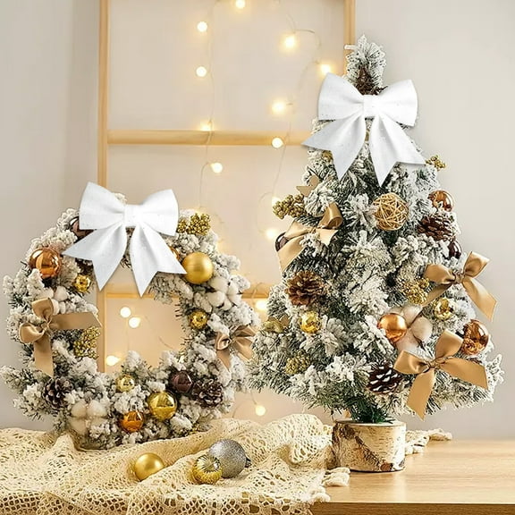 Fwttom Velvet Bows For Christmas Tree, Christmas Tree Decorations Pearl Cottons Gold Powder Christmas Tree Bows, Cororful Christmas Bows for Holiday Party & Tree Ornaments, 7.9 x 6.7 Inches