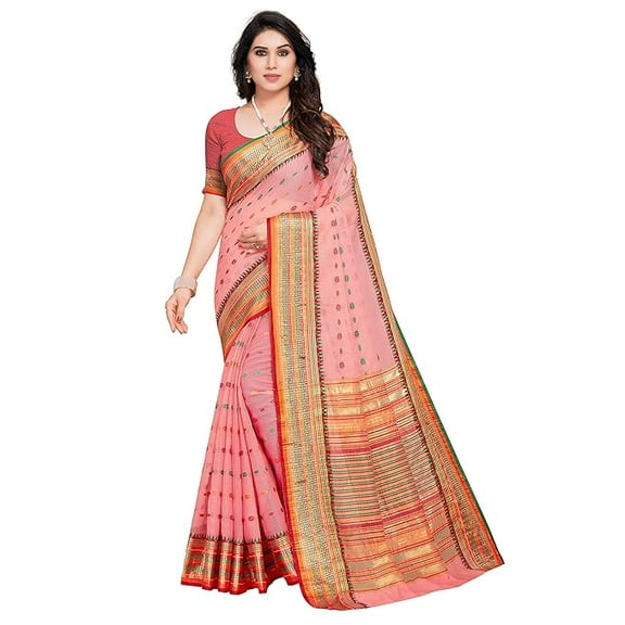 Accessorize Kingdom Women's Kota Doria Cotton Manipuri Saree With Unstitched Blouse Piece