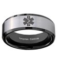 thumbnail image 2 of Tungsten Medical Alert 8mm Brushed Gray Beveled Edges Black Polished Men Ring, 2 of 2