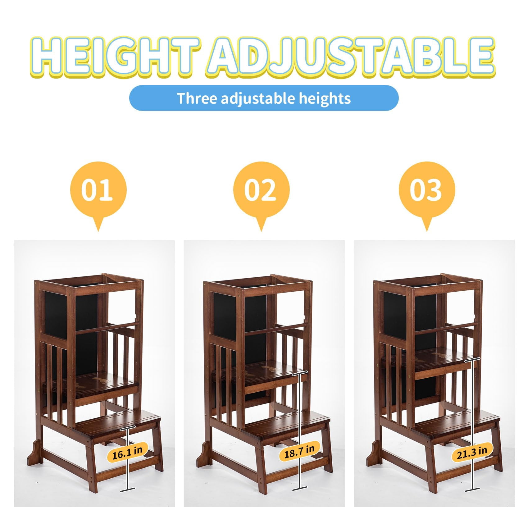 UNICOO® Bamboo Adjustable Height Kids Learning Step Stool, Toddler...
