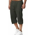 thumbnail image 4 of BiZtdJrK Mens Linen Shorts Summer Casual Drawstring Beach Yoga Shorts Solid Color Loose Fit Wide Leg Cropped Trousers with Pockets Dark Gray Sales Today Clearance, 4 of 7