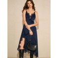 thumbnail image 5 of Navy Blue Satin Lace Patchwork High Slit Maxi Slip Dress For Women Elegant Date Night Evening Dinner Dress, 5 of 8